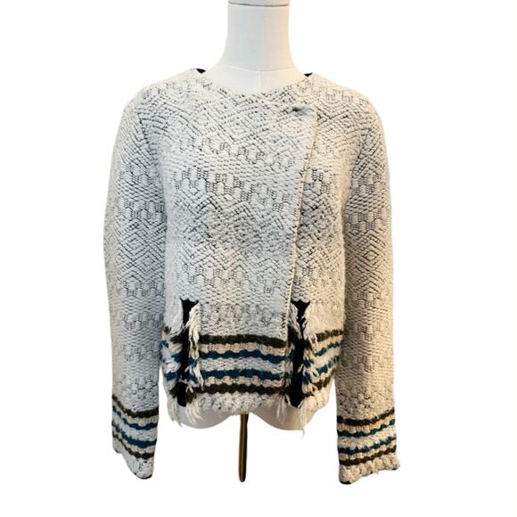 Leo & Sage Women's Striped Sweater Jacket Off White Size Large Wool Art to Wear - Picture 5 of 7